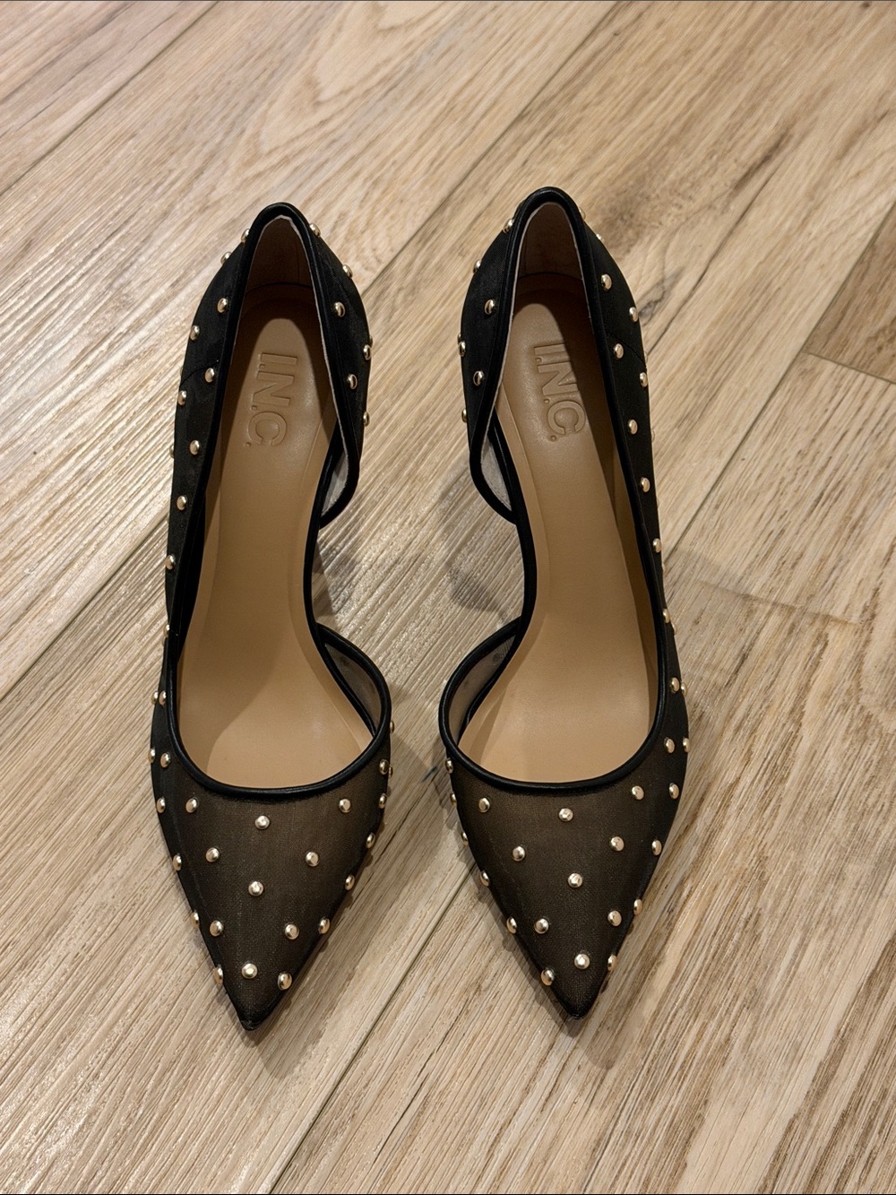 INC International Concepts Black Pointed-Toe Studded D'Orsay Pumps size 7.5